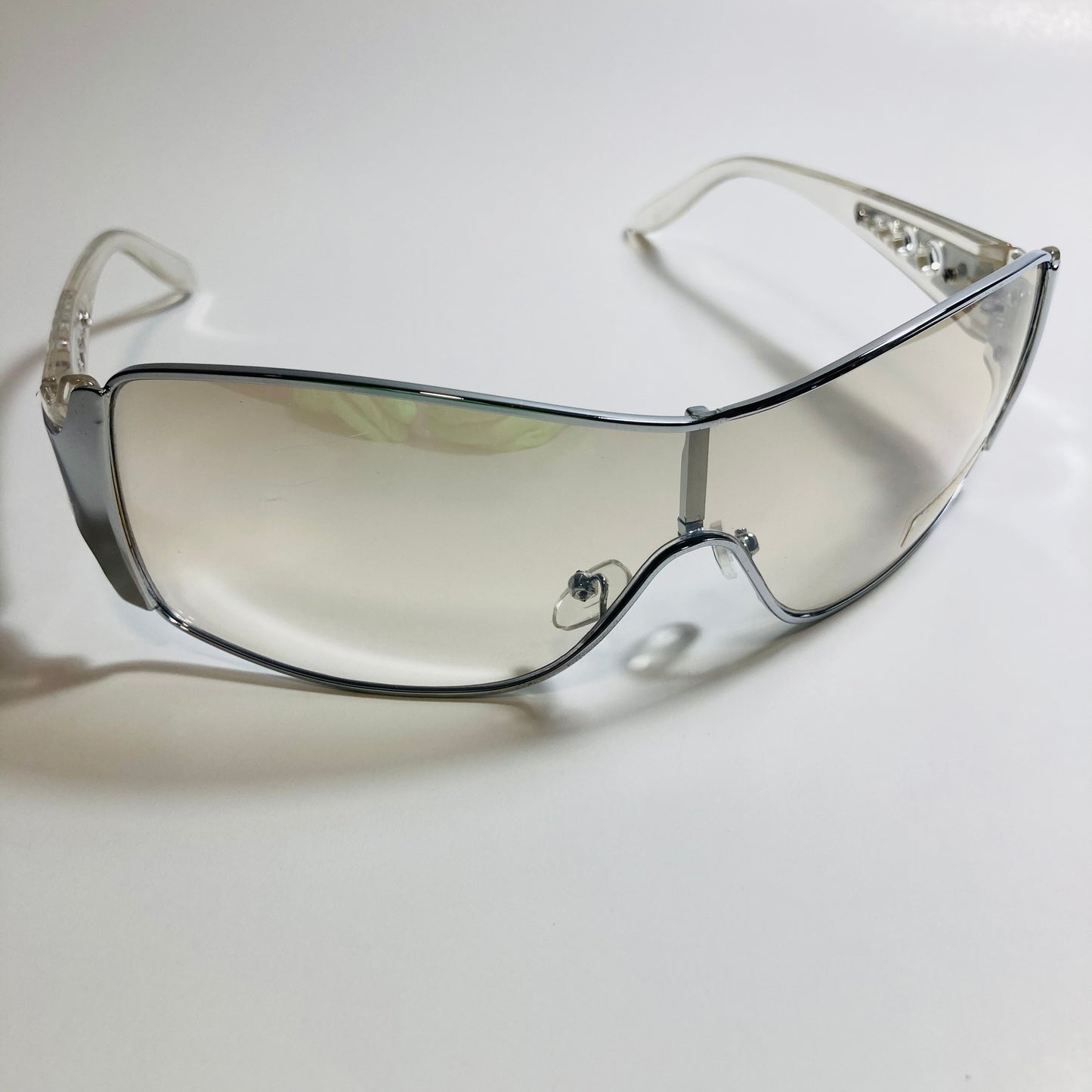 womens white and silver shield y2k sunglasses