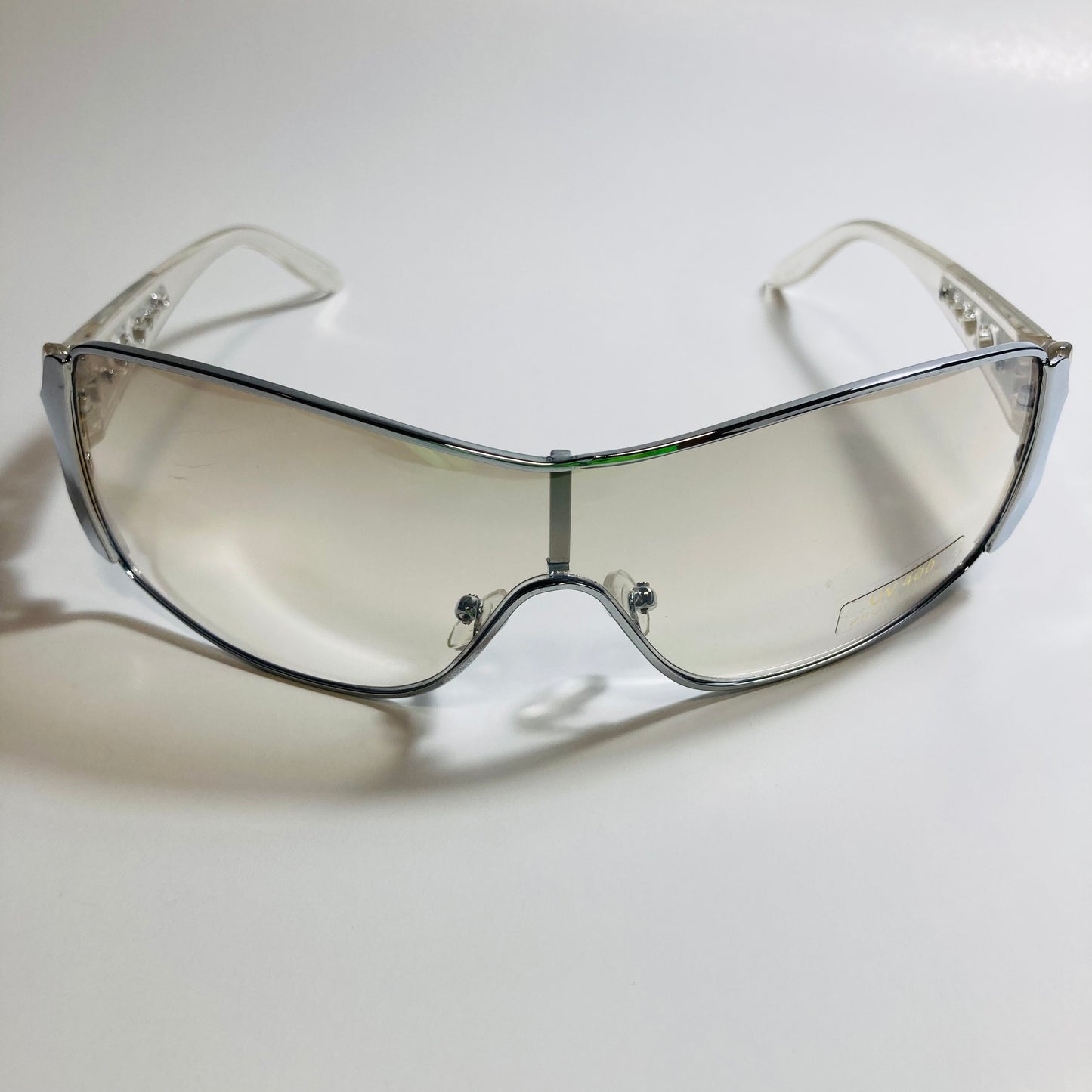 womens white and silver shield y2k sunglasses