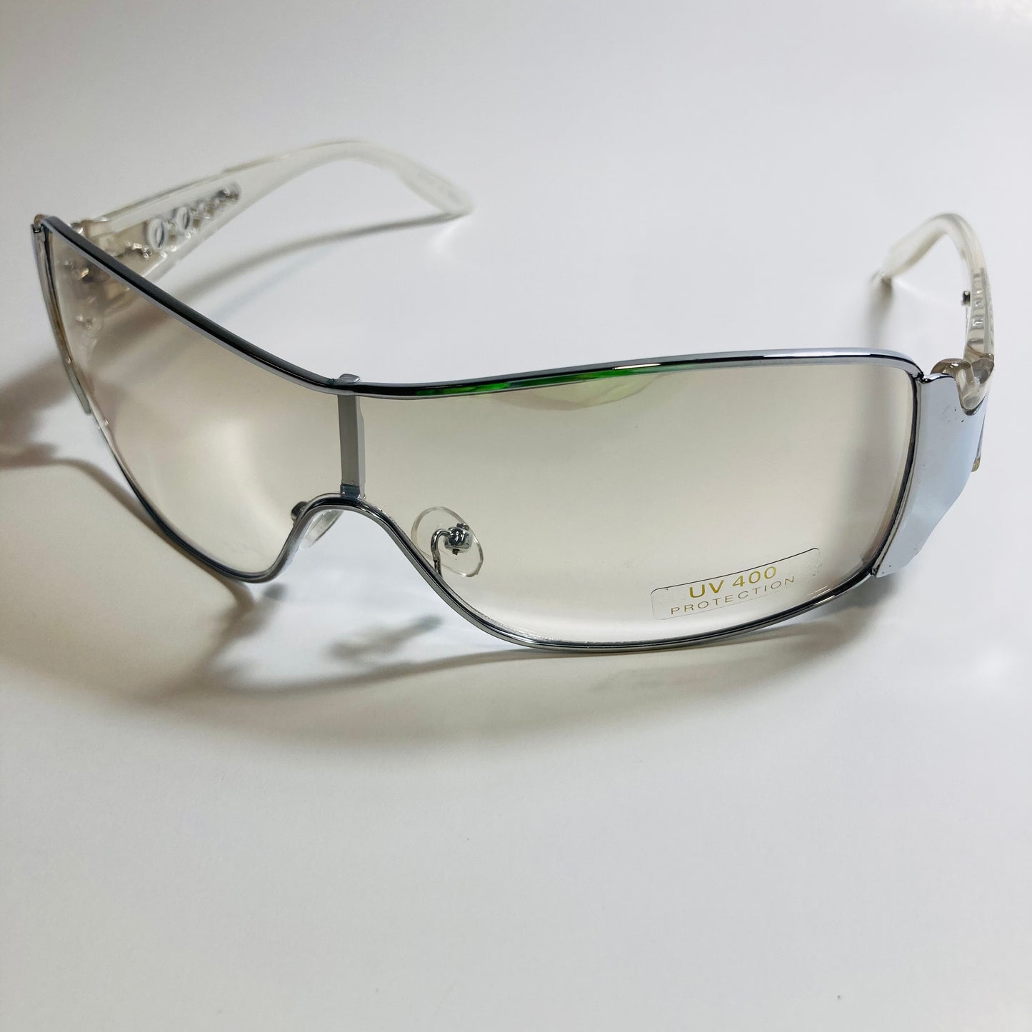 womens white and silver shield y2k sunglasses