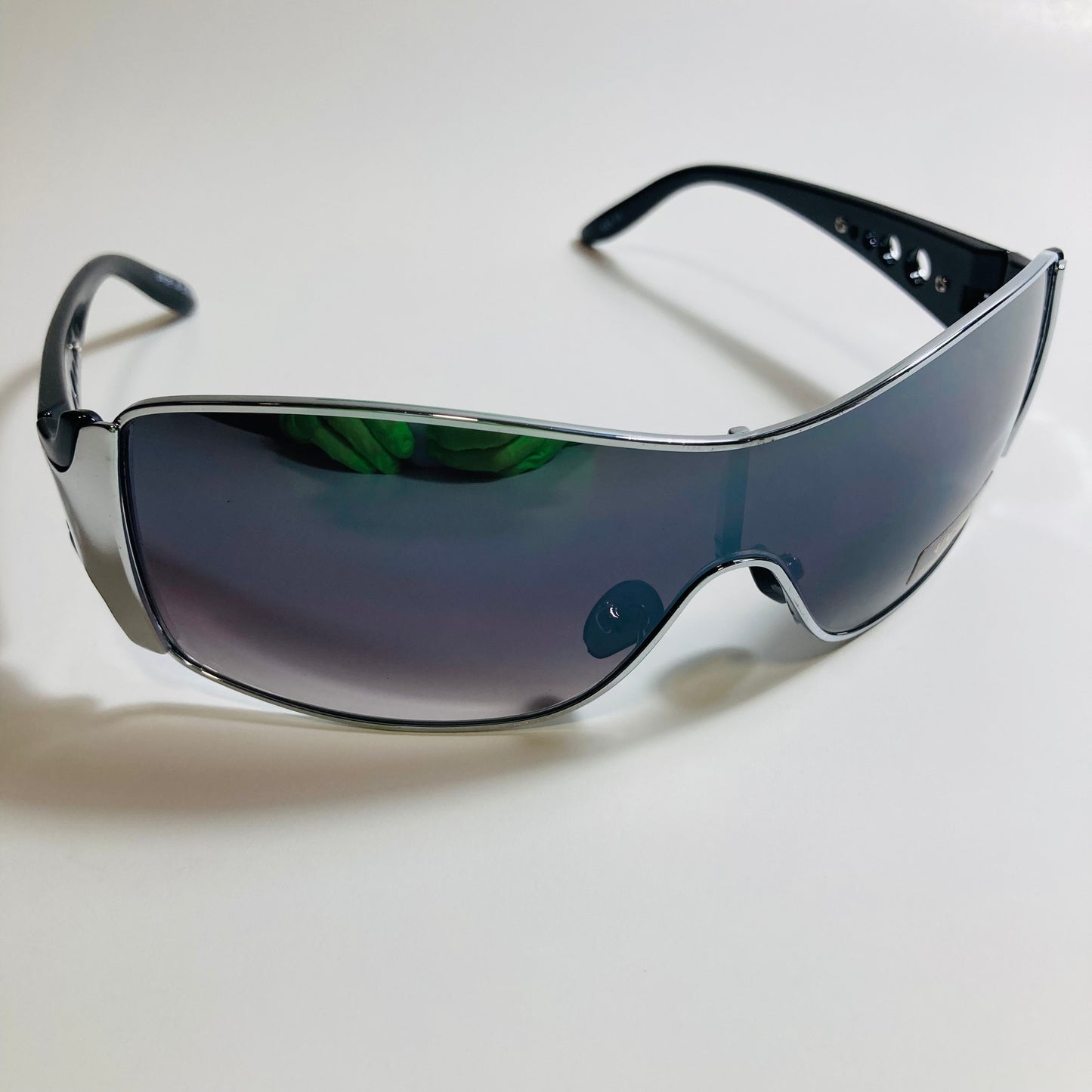 womens silver and black shield y2k sunglasses