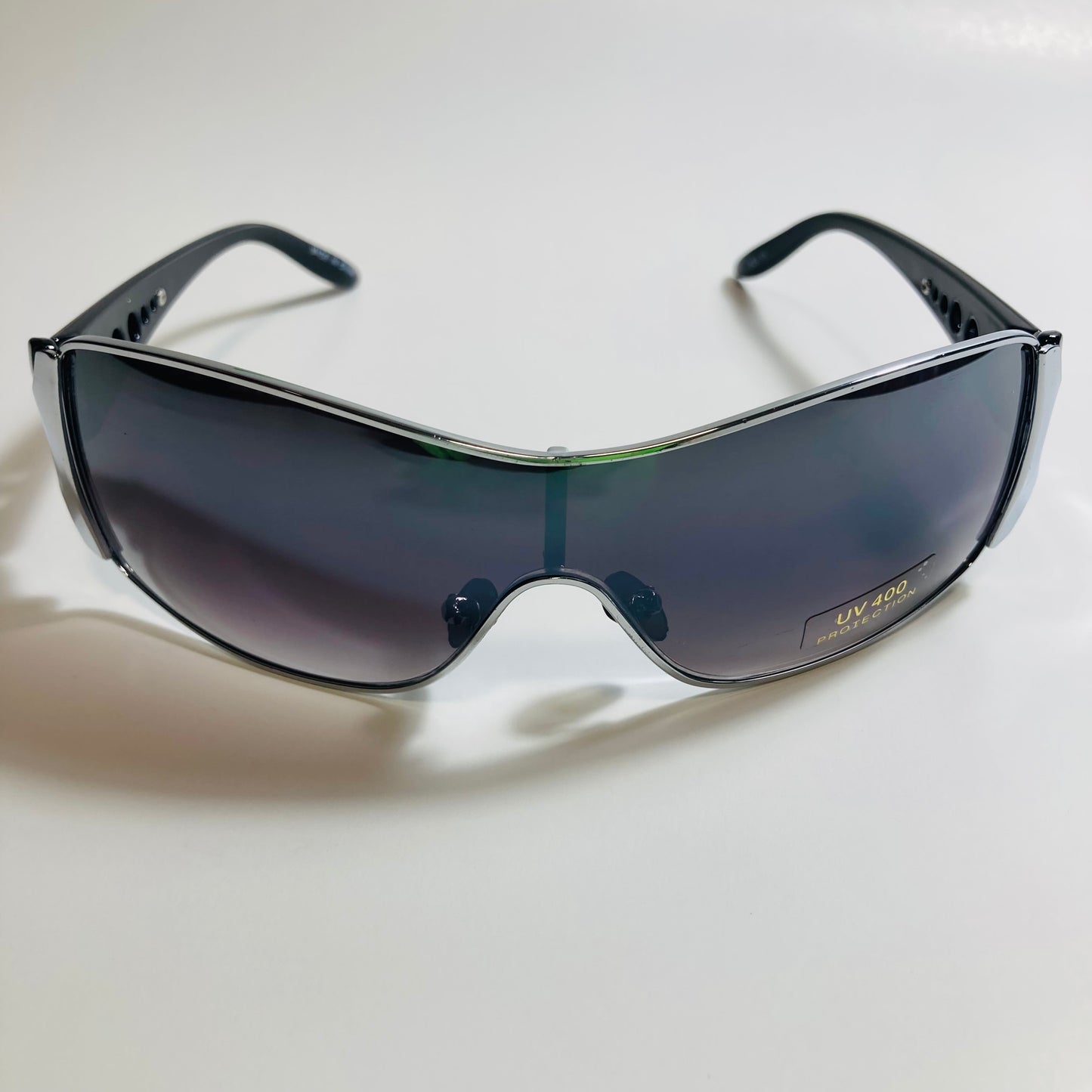 womens silver and black shield y2k sunglasses