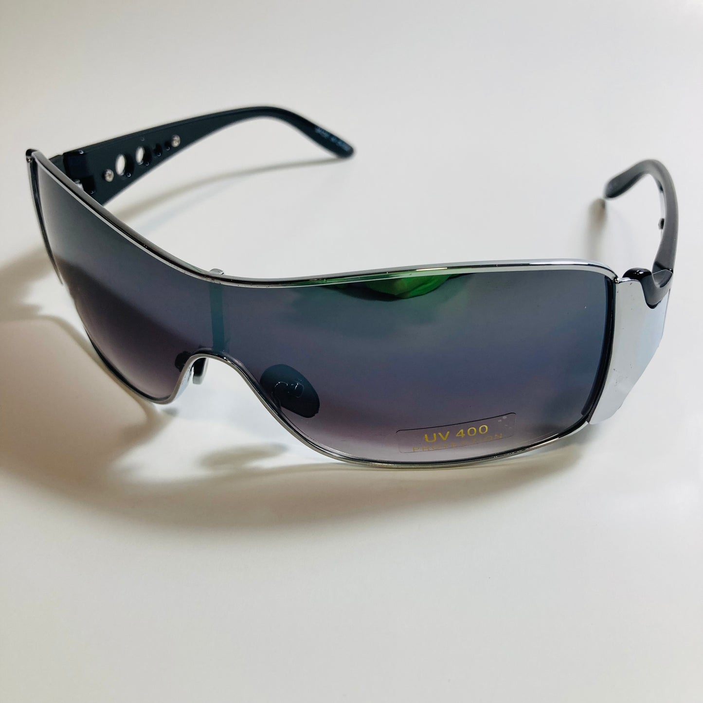 womens silver and black shield y2k sunglasses
