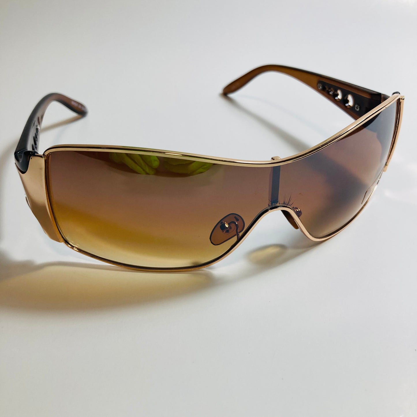 womens brown and gold shield y2k sunglasses
