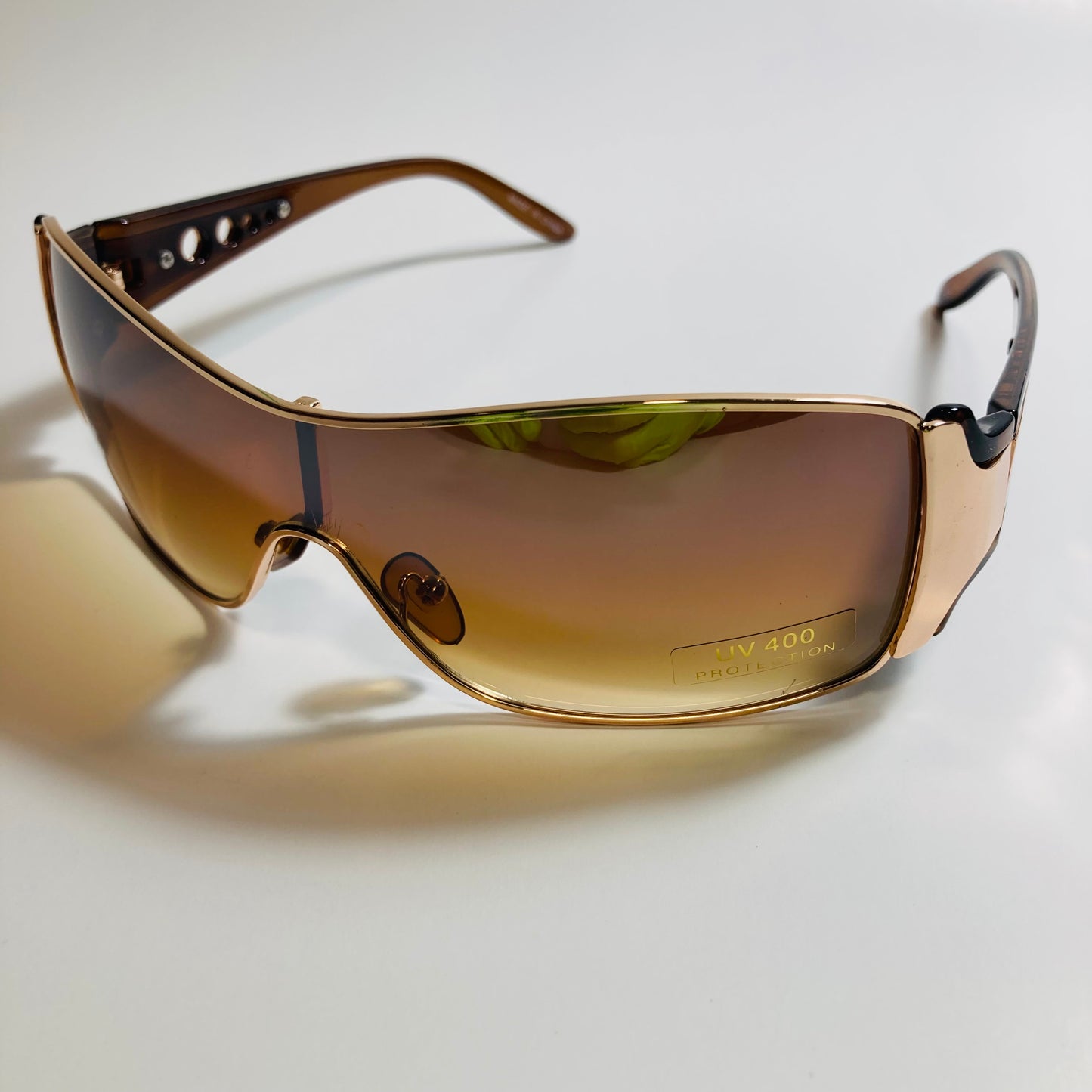 womens brown and gold shield y2k sunglasses