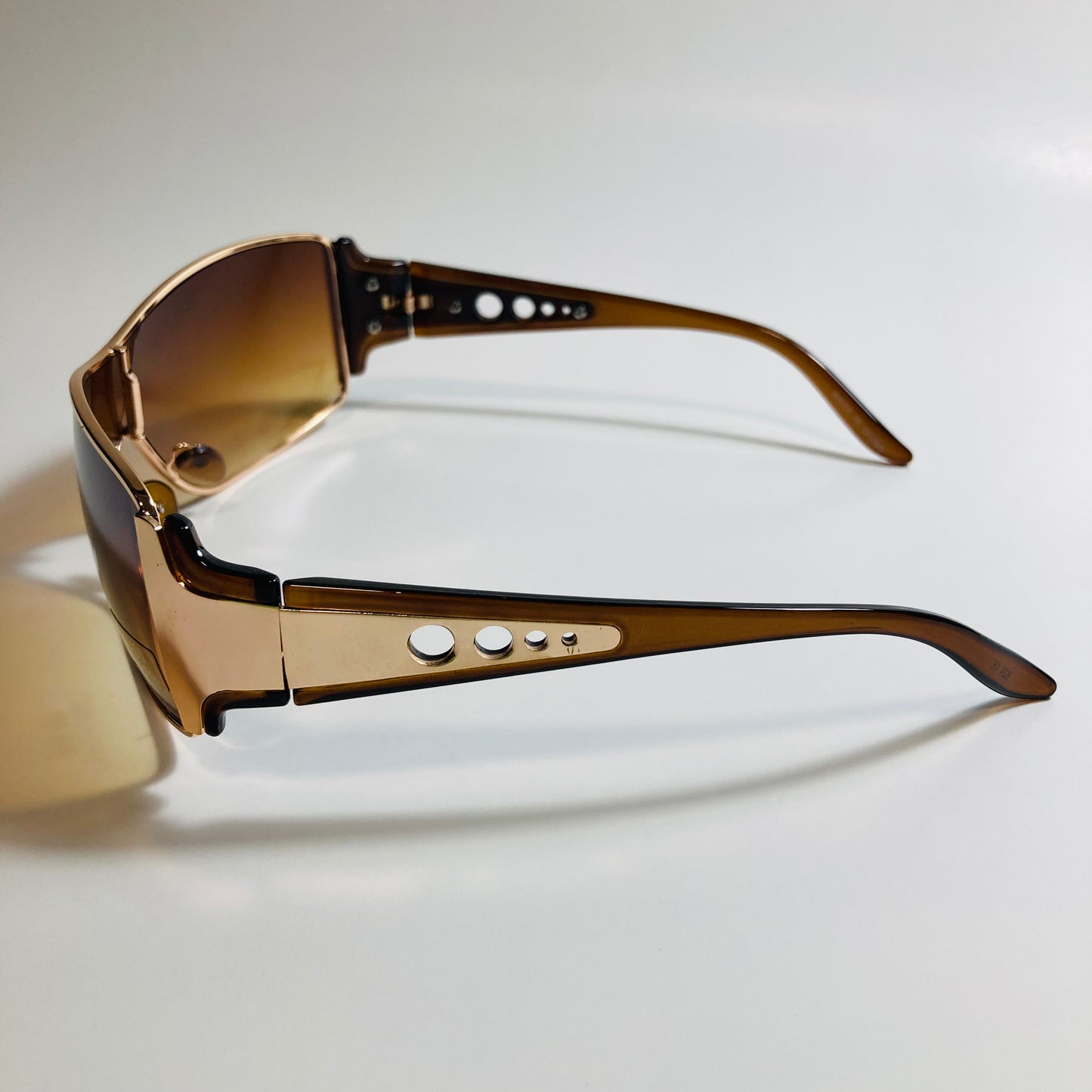 womens brown and gold shield y2k sunglasses