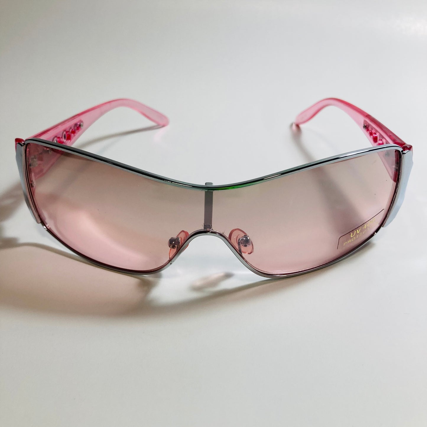 womens silver and pink shield y2k sunglasses