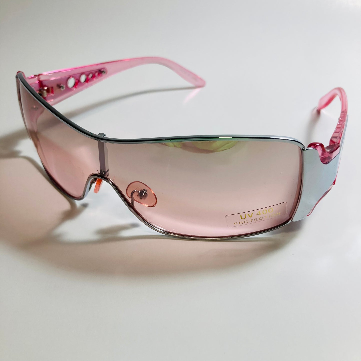 womens silver and pink shield y2k sunglasses