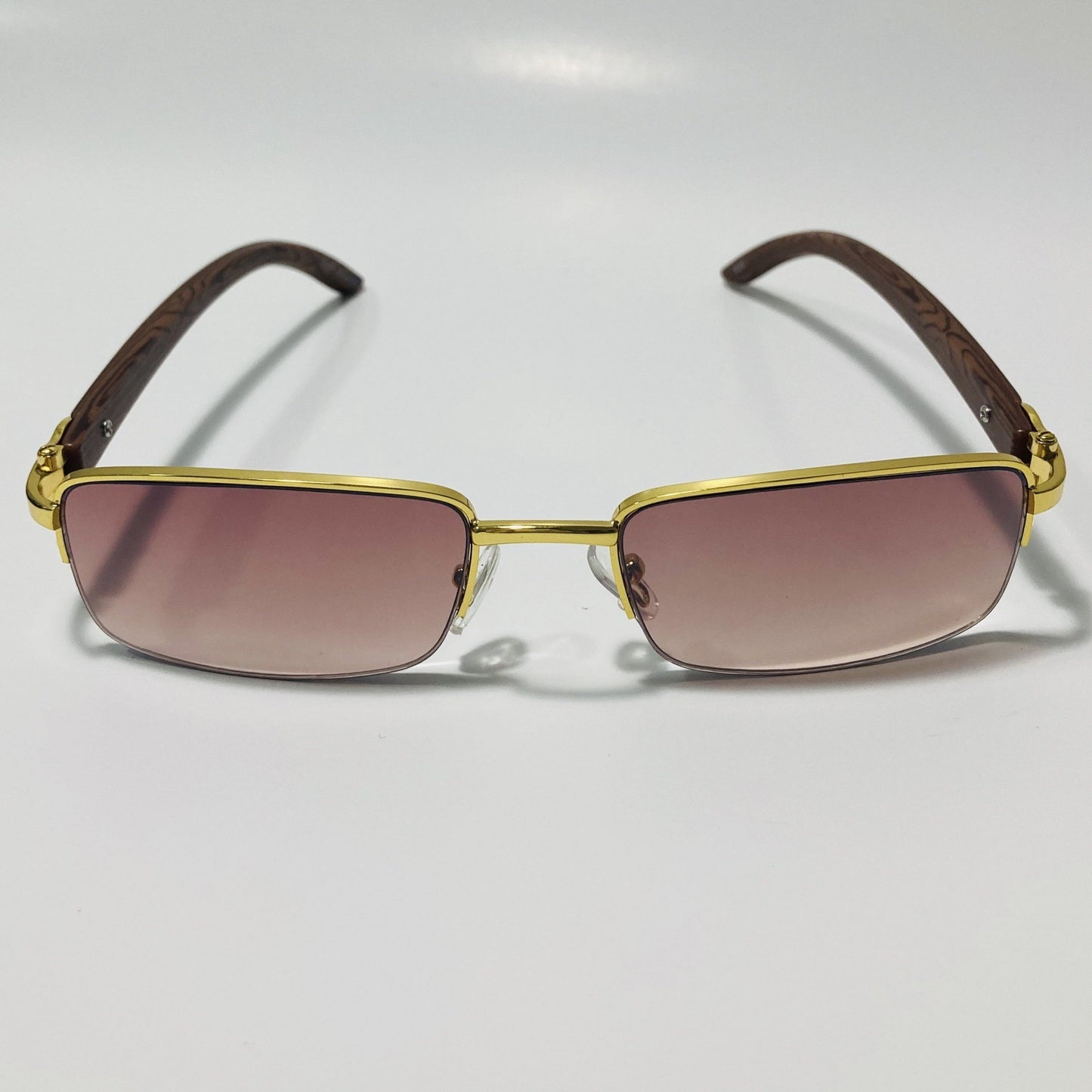gold and brown Mens and womens metal square sunglasses half rim
