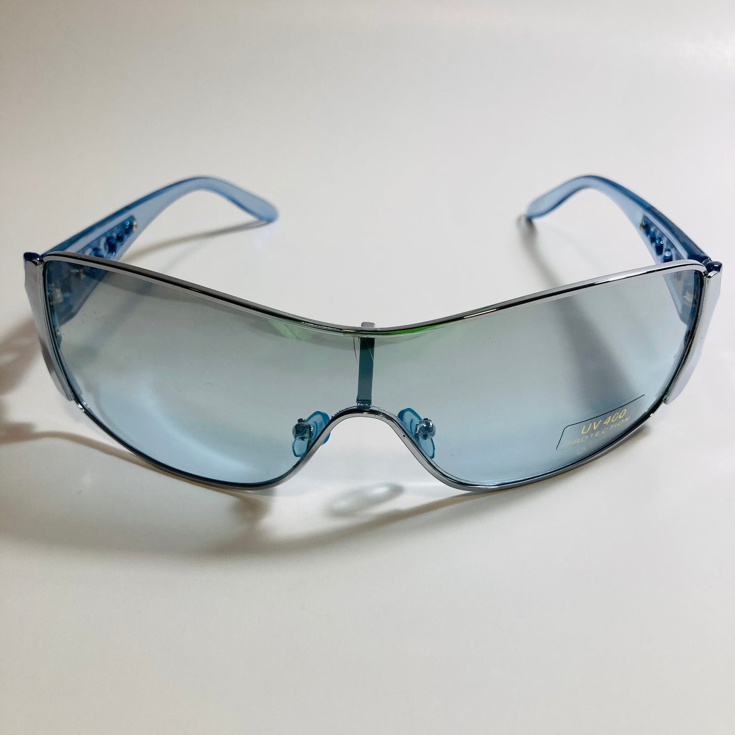 womens silver and blue shield y2k sunglasses