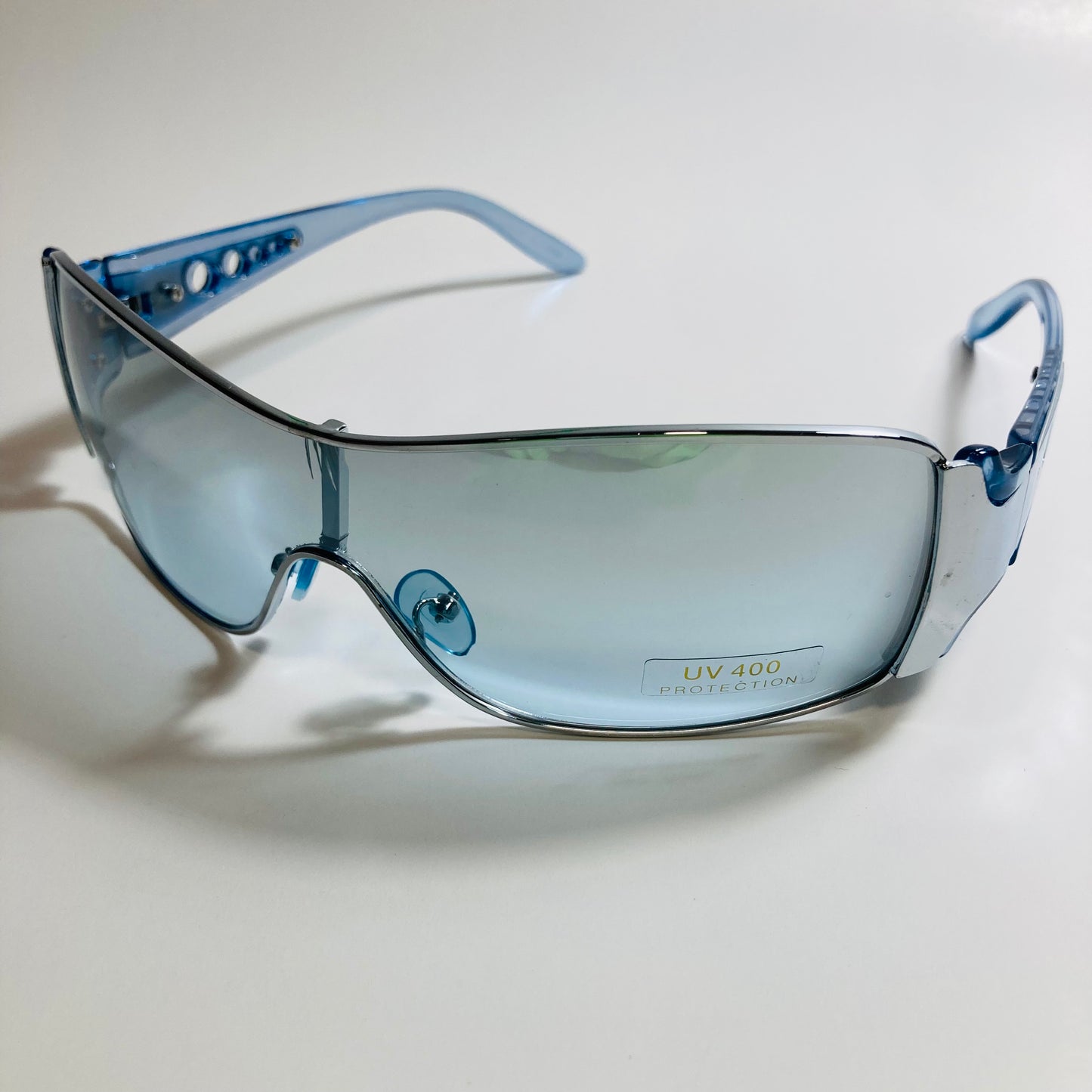womens silver and blue shield y2k sunglasses