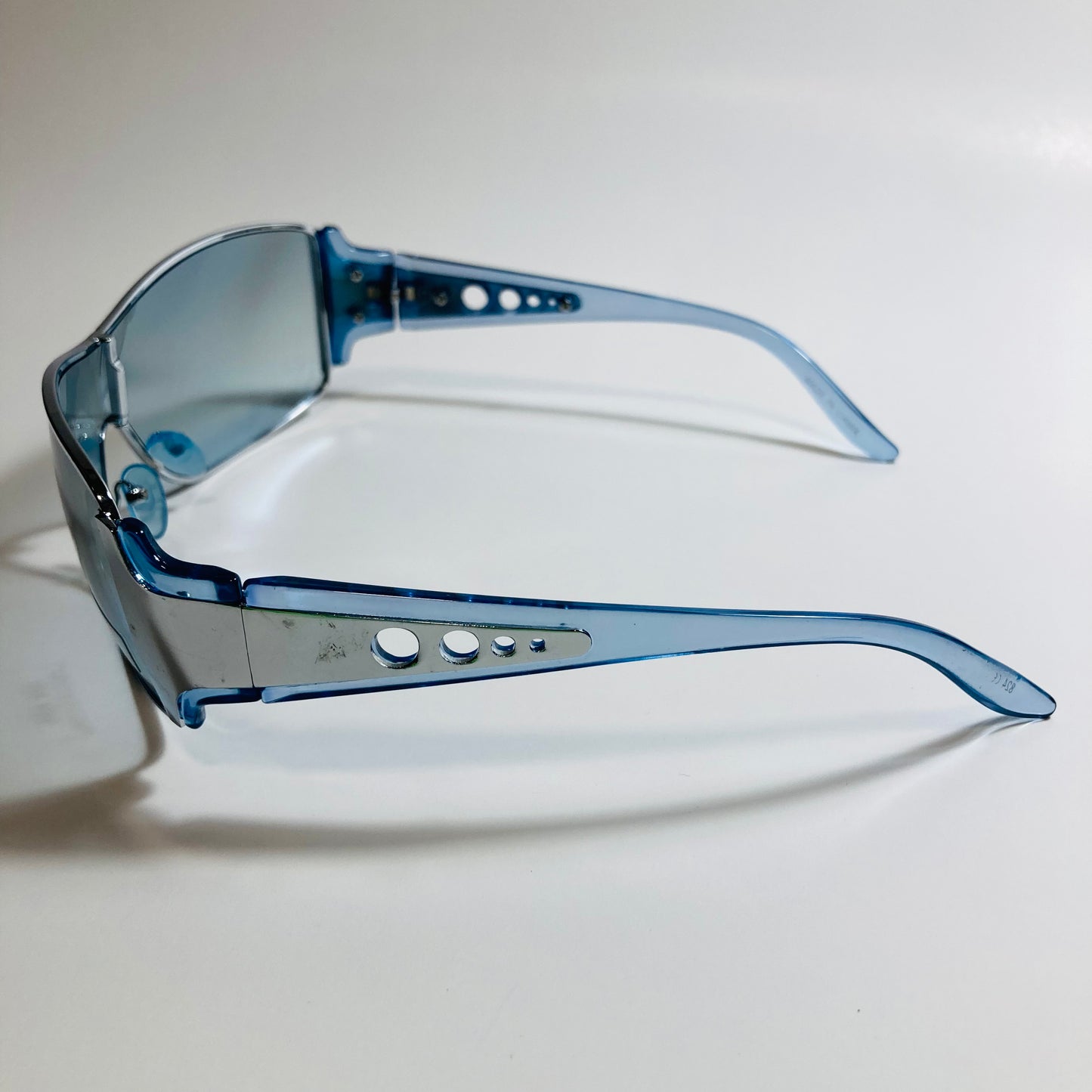 womens silver and blue shield y2k sunglasses