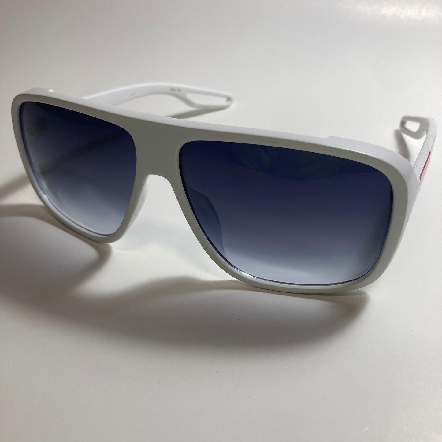 mens and womens white square sunglasses with black lenses