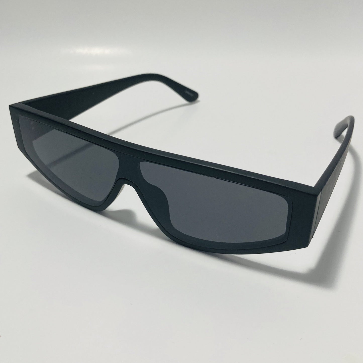 mens and womens black futuristic sunglasses with black lenses
