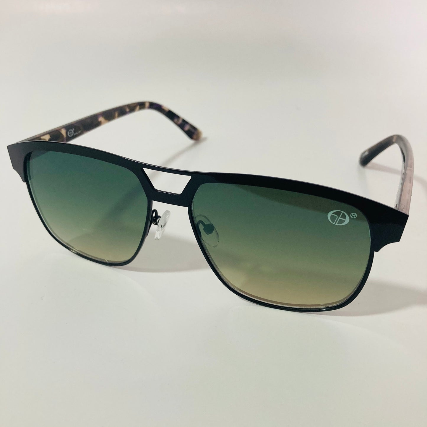 mens black and green square aviator sunglasses