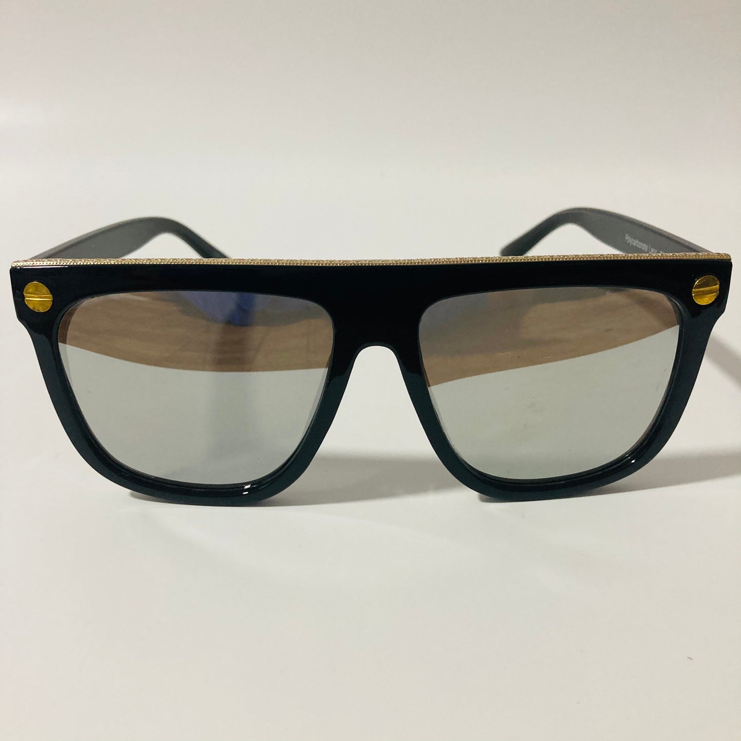 womens black silver and gold mirrored square sunglasses