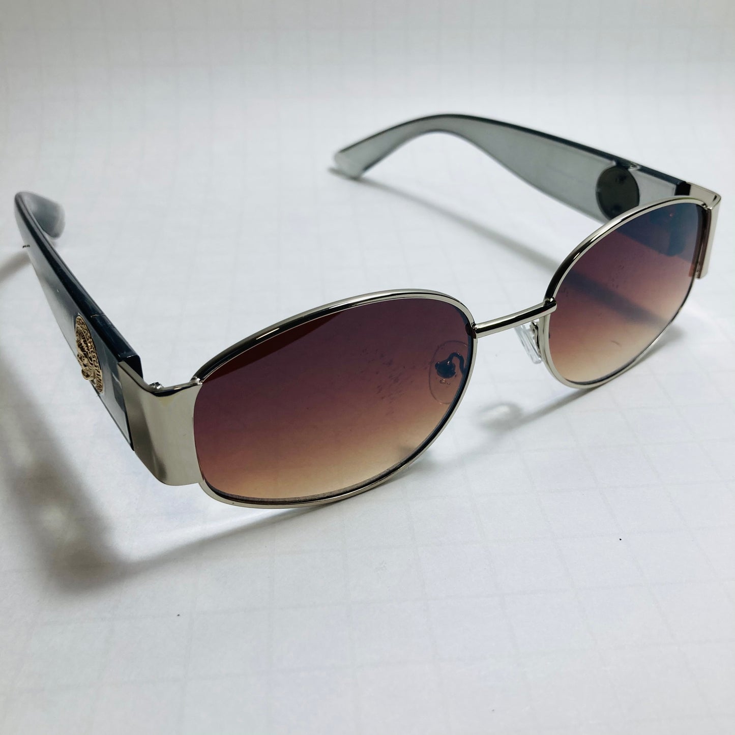 mens and womens gray and brown round sunglasses
