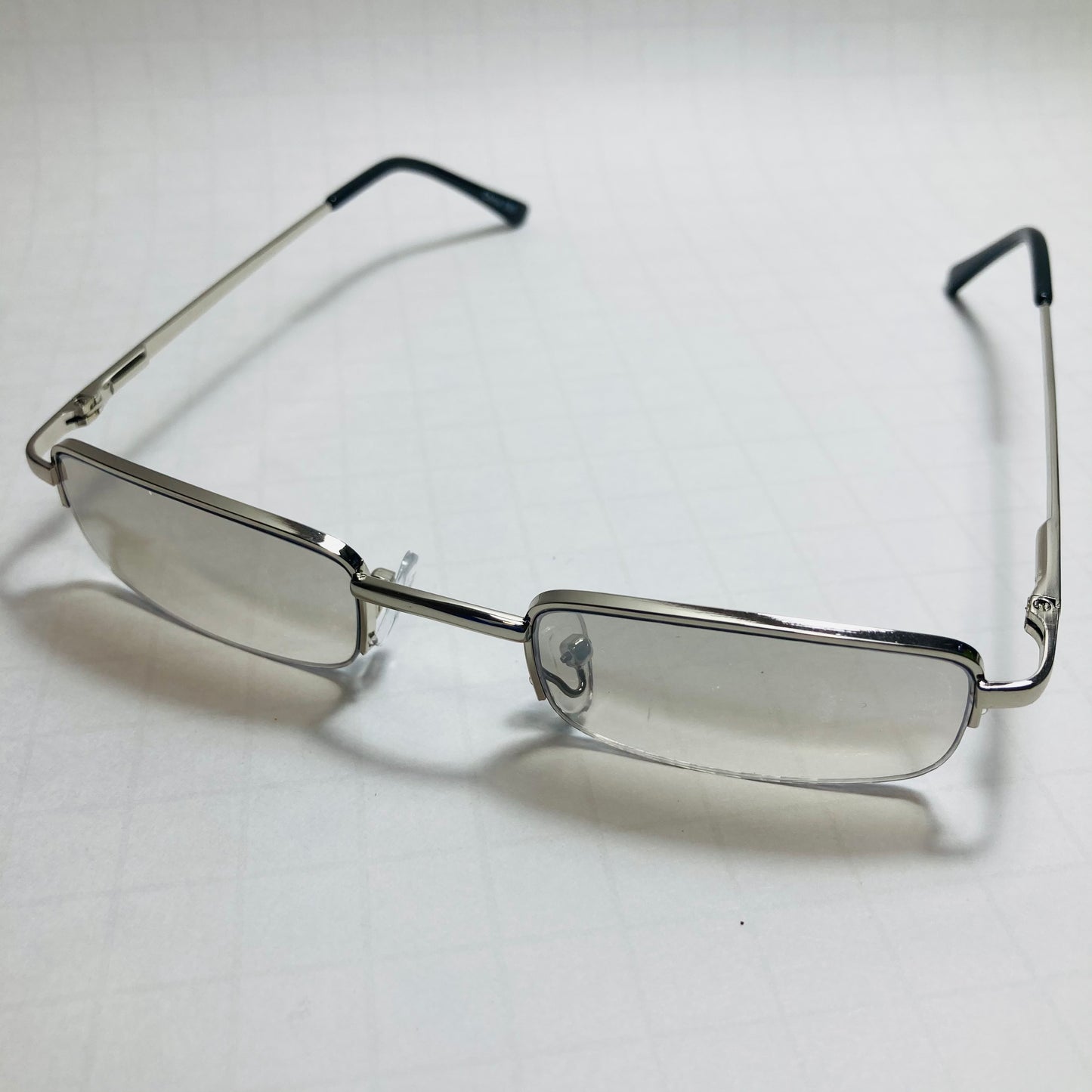 mens and womens silver and gray small square sunglasses