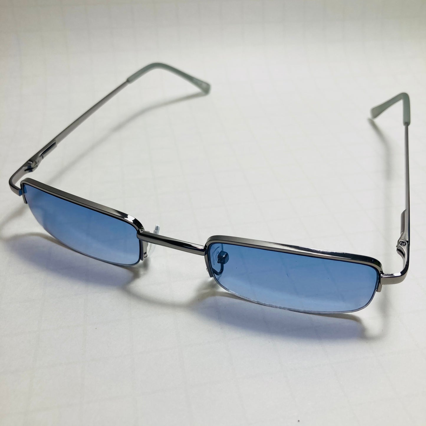 mens and womens silver and blue small square sunglasses