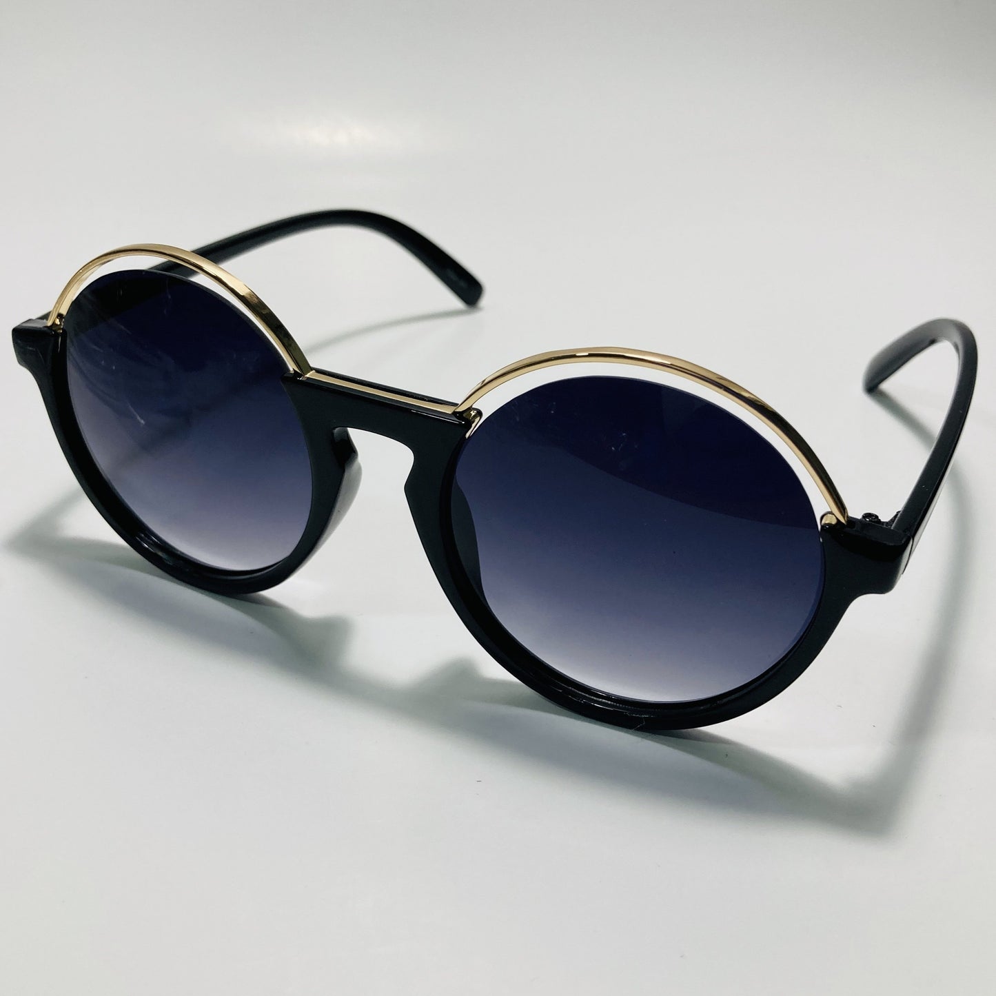 womens black and gold round sunglasses