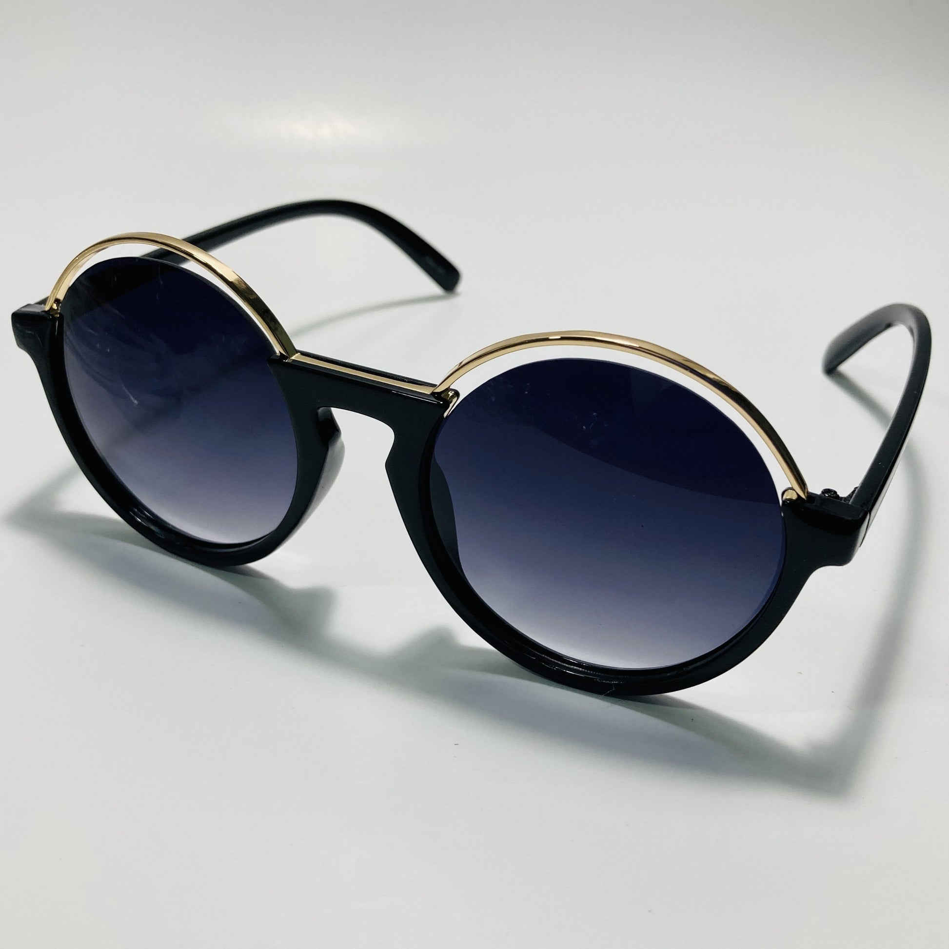 womens black and gold round sunglasses