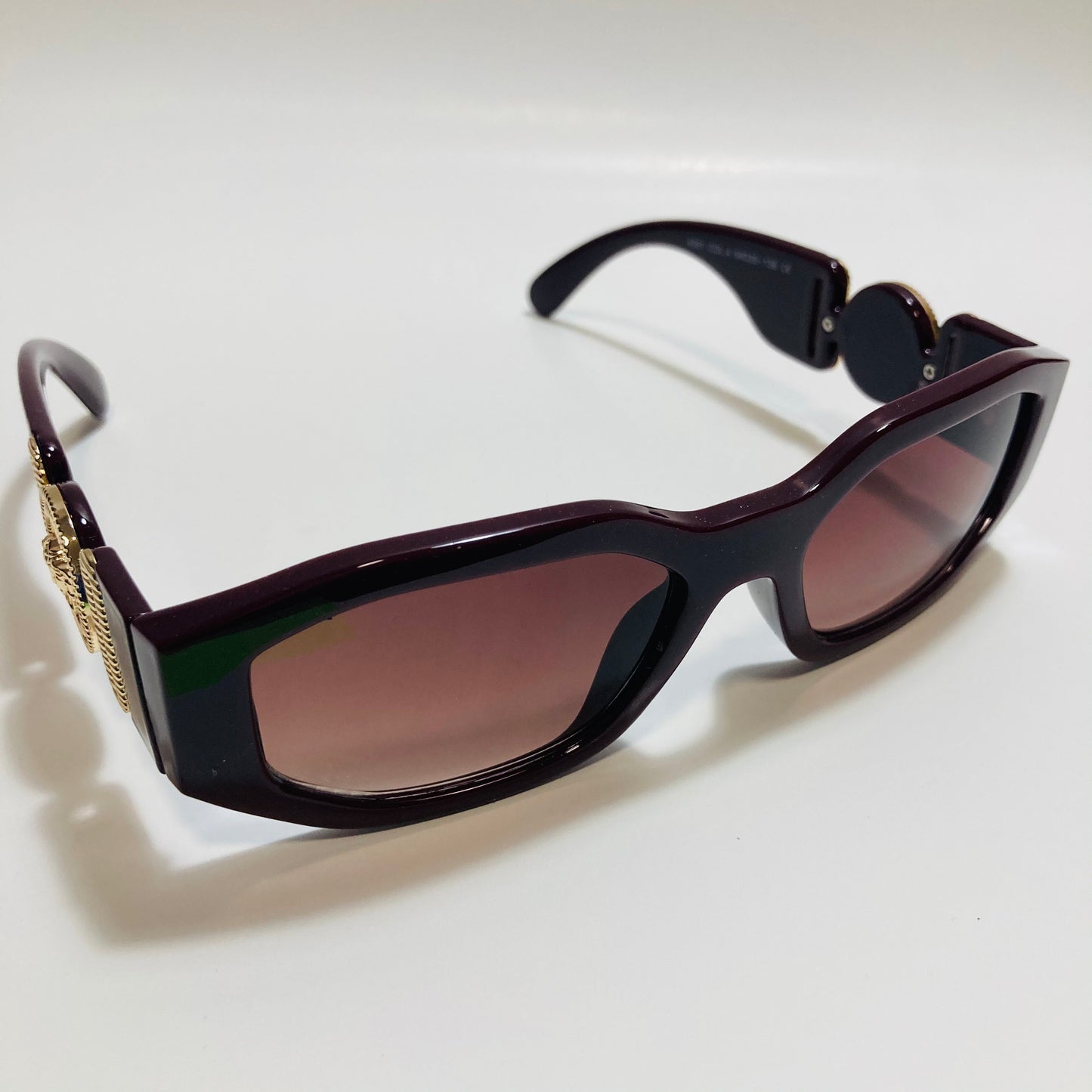 mens and womens burgundy and gold biggie sunglasses