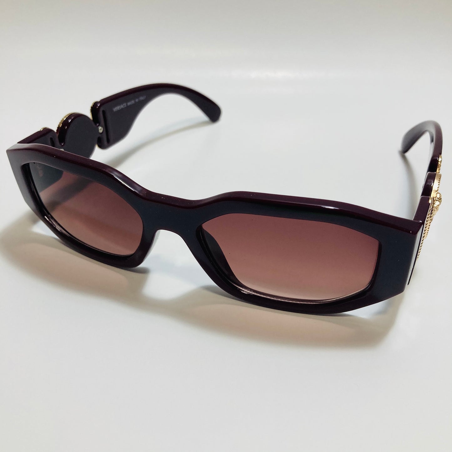 mens and womens burgundy and gold biggie sunglasses