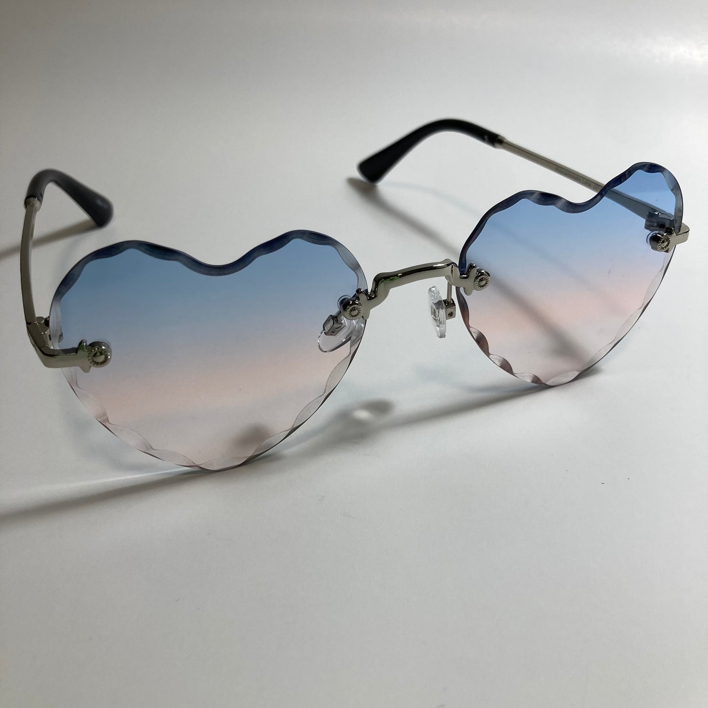 womens silver pink and blue heart shape sunglasses