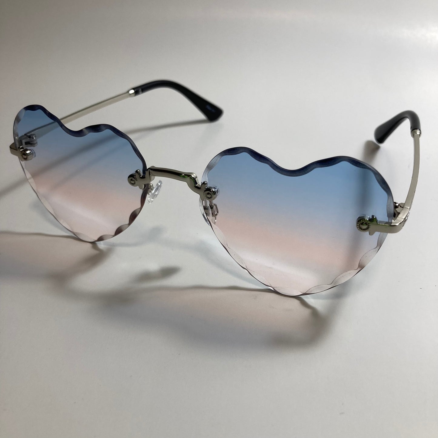 womens silver pink and blue heart shape sunglasses
