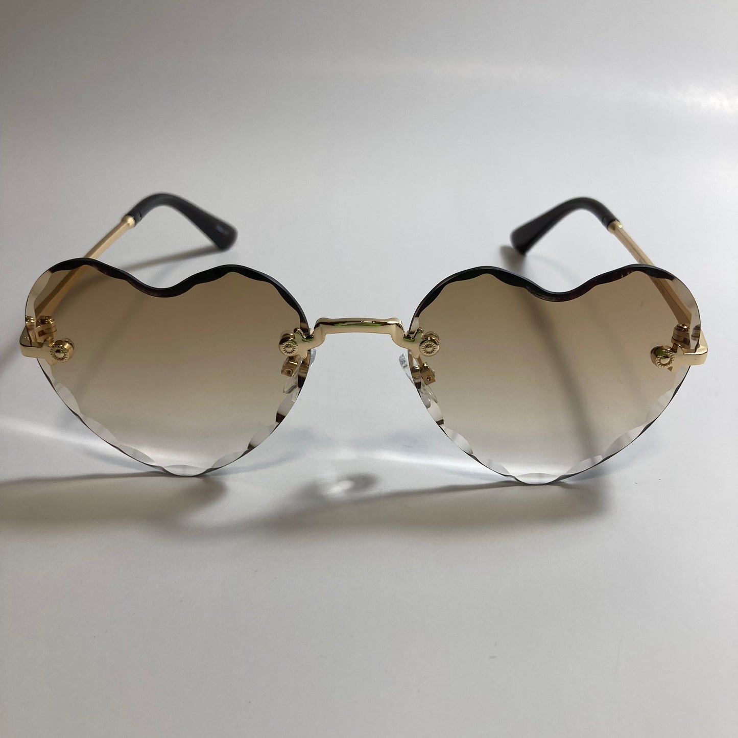 womens gold and brown heart shape sunglasses