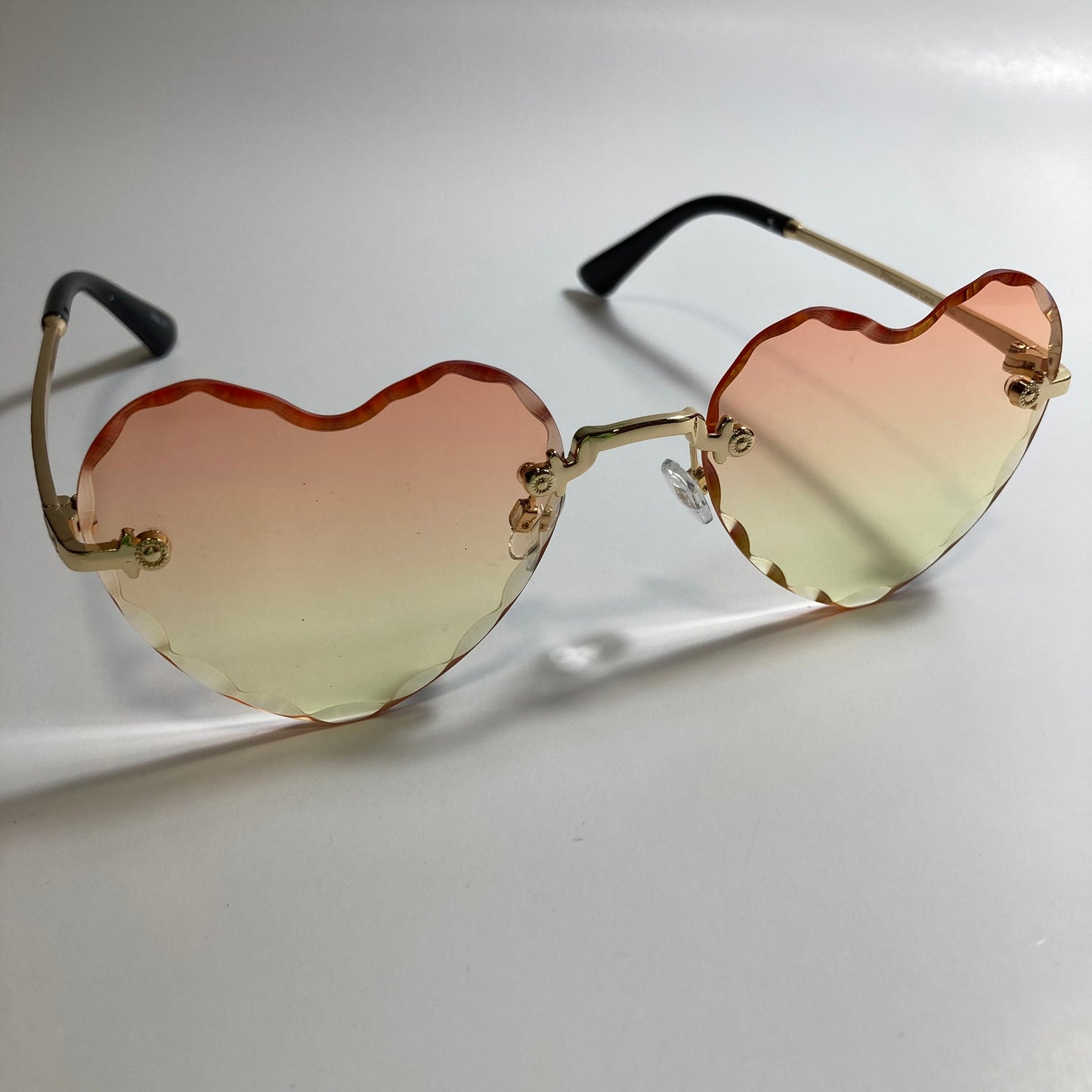 womens gold pink and yellow heart shape sunglasses