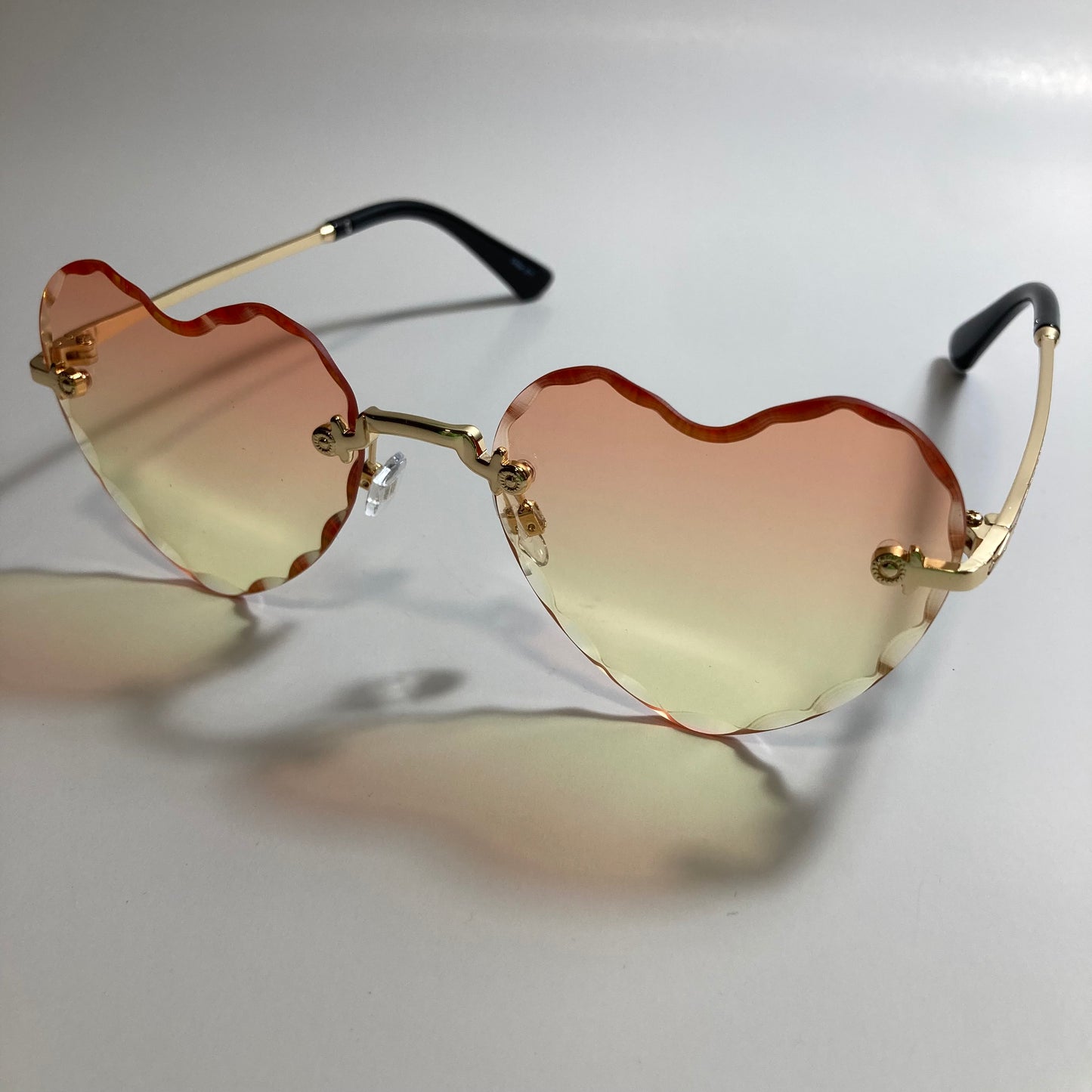 womens gold pink and yellow heart shape sunglasses