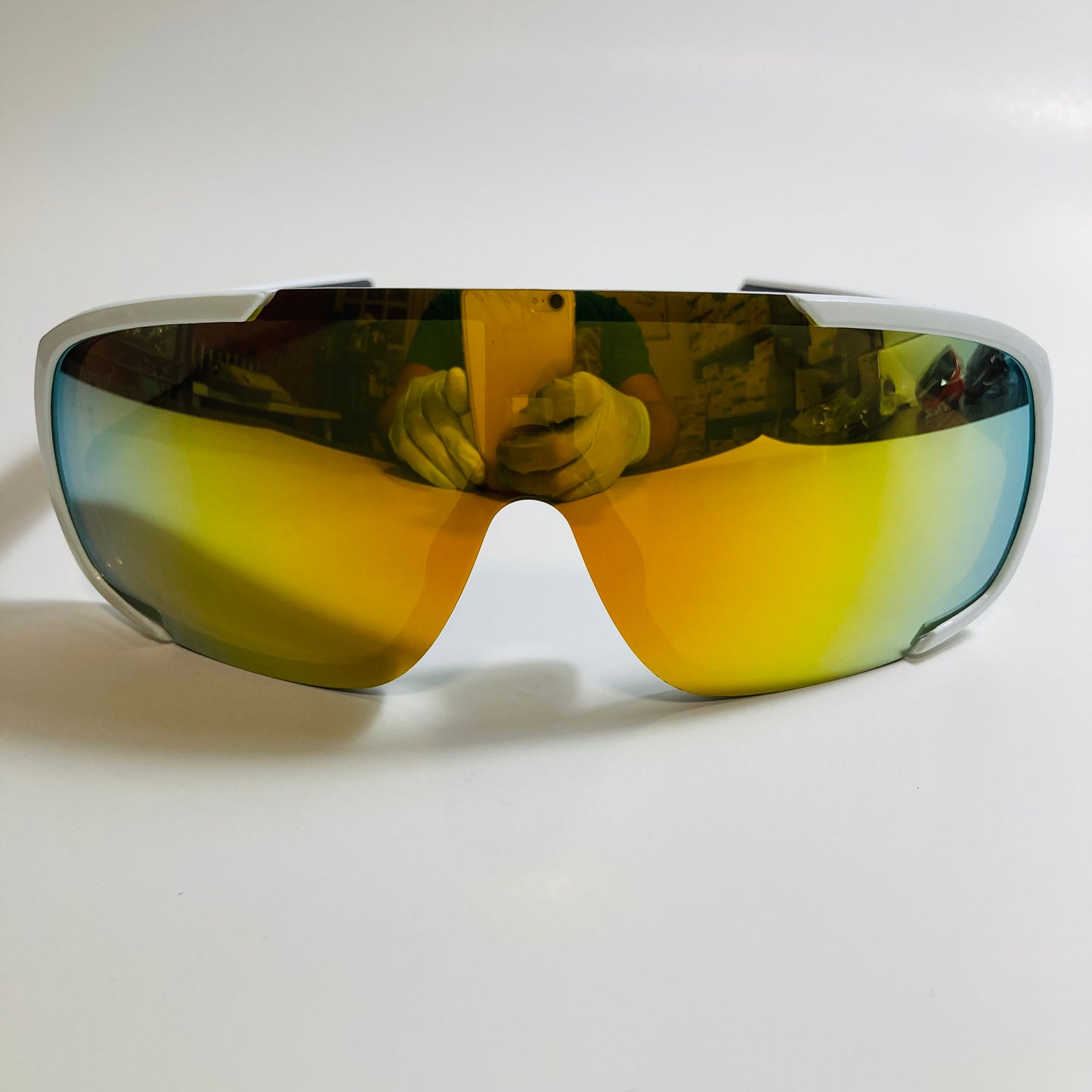 mens and womens white and orange mirrored macho man sunglasses