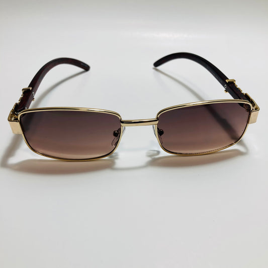 mens and womens gold square sunglasses with brown lenses