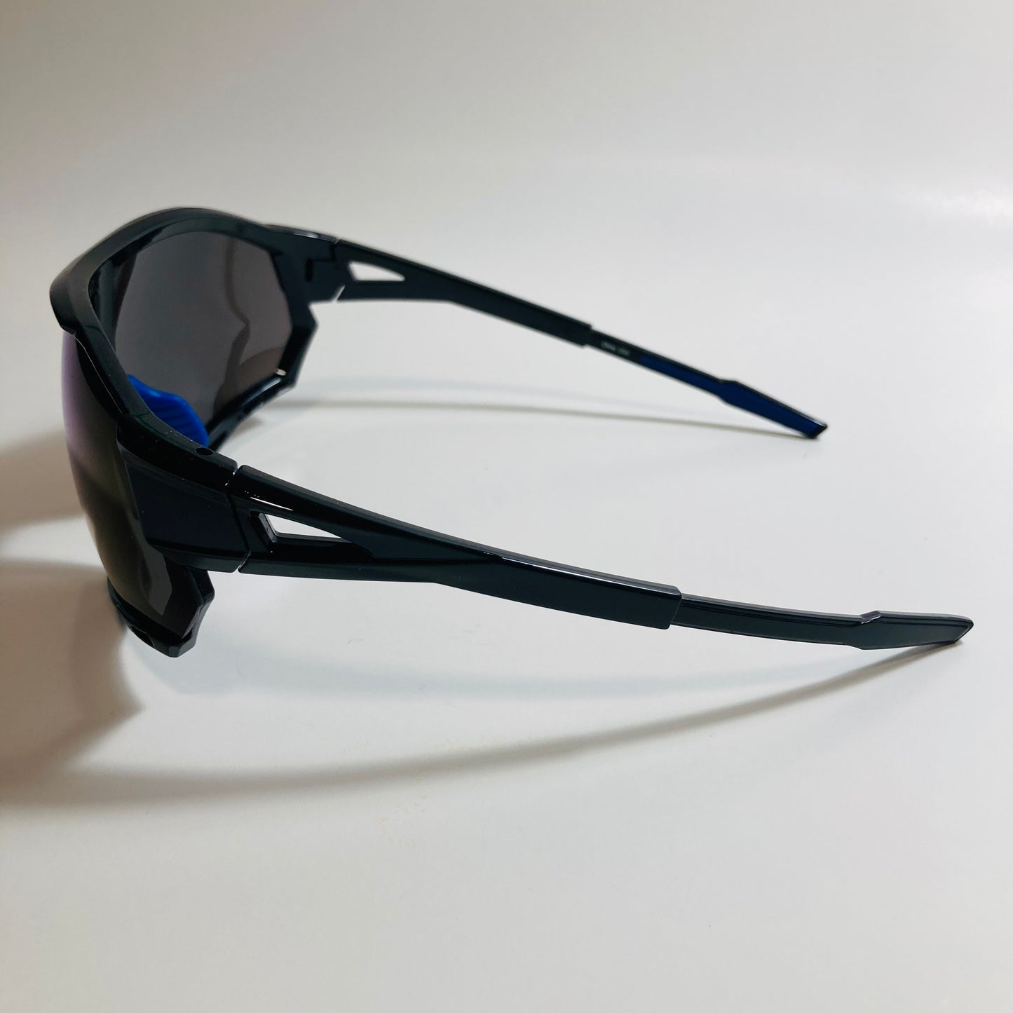 mens oversize shield sunglasses with blue mirror lenses
