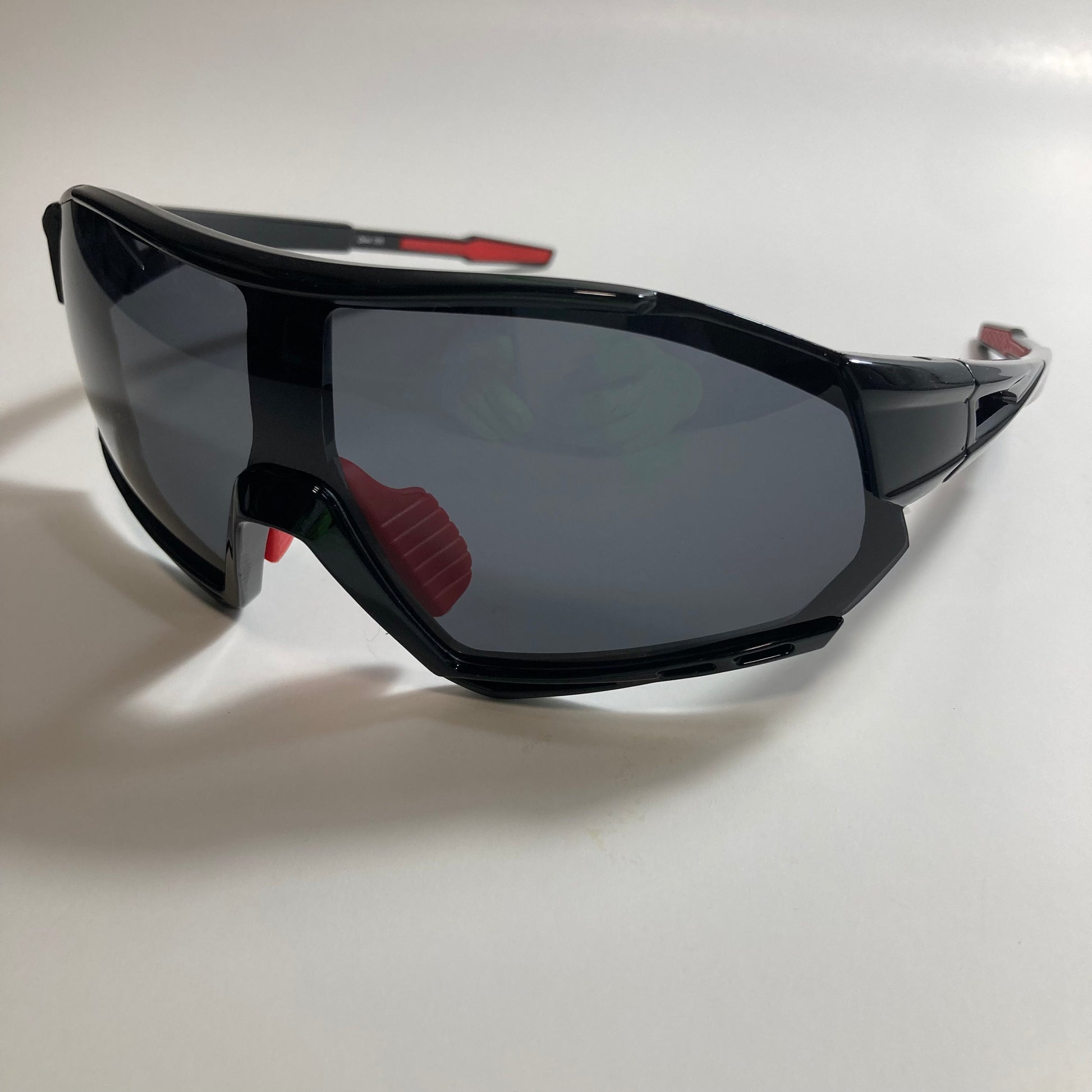 mens black oversize shield sunglasses with black lenses