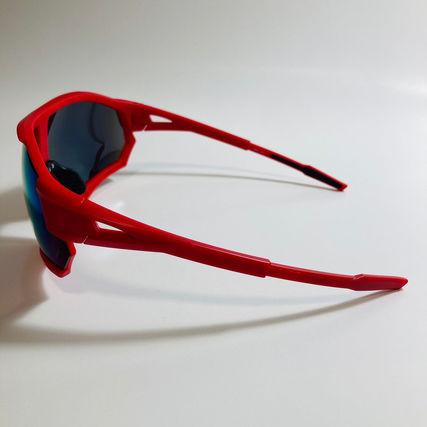 mens red oversize shield sunglasses with yellow mirror lenses
