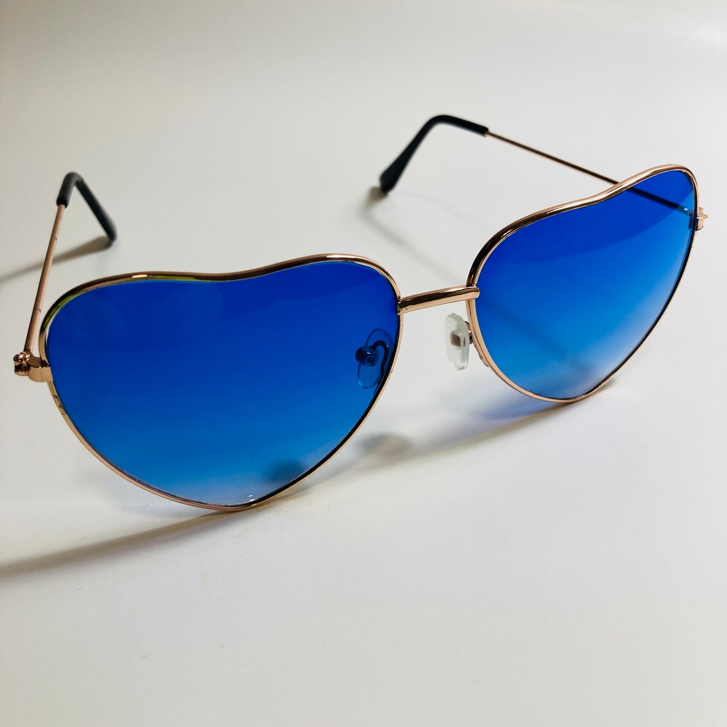 womens gold and blue heart shape sunglasses