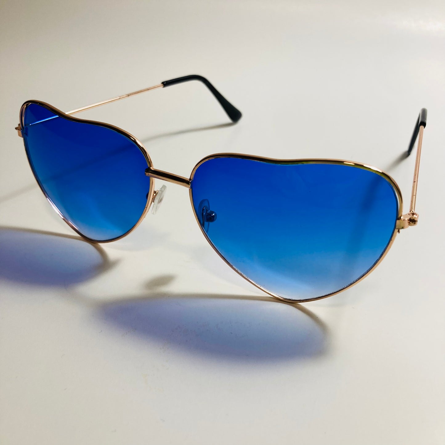 womens gold and blue heart shape sunglasses