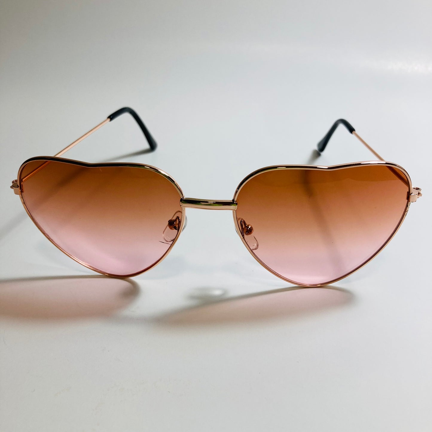 womens gold brown and pink heart shape sunglasses