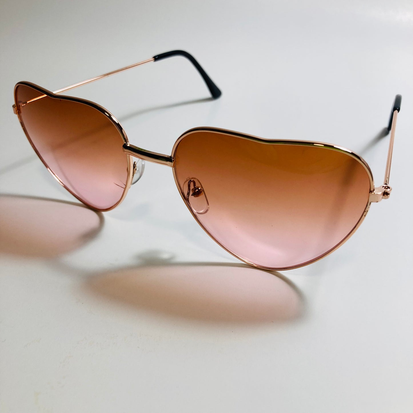 womens gold brown and pink heart shape sunglasses
