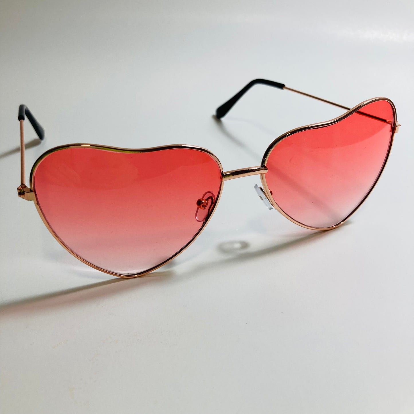 womens gold pink and red heart shape sunglasses