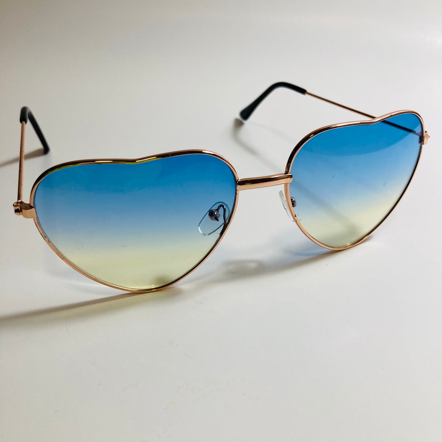 womens gold blue and yellow heart shape sunglasses