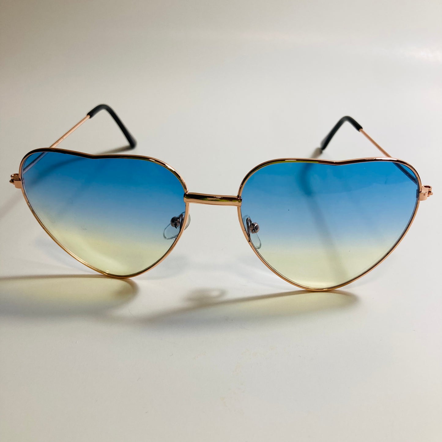 womens gold blue and yellow heart shape sunglasses