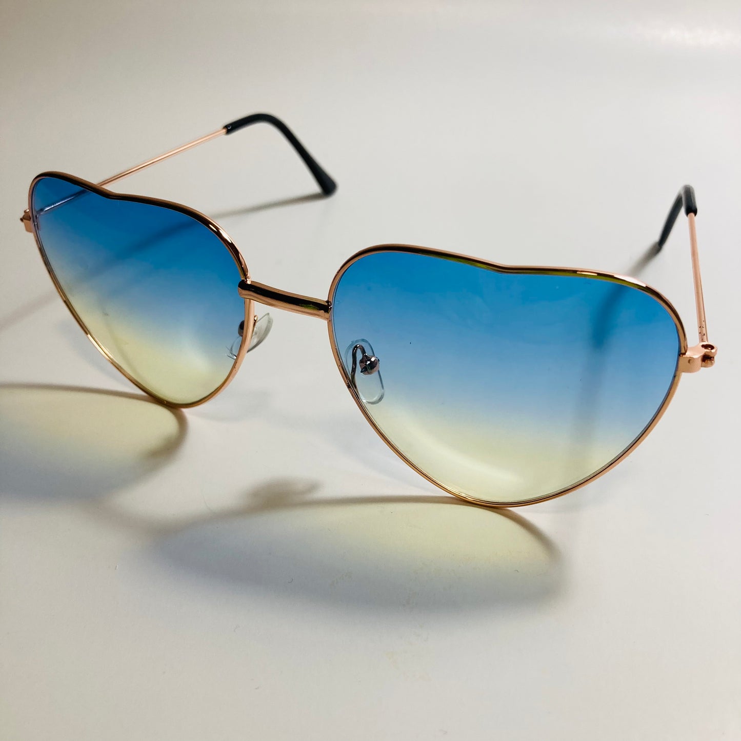 womens gold blue and yellow heart shape sunglasses