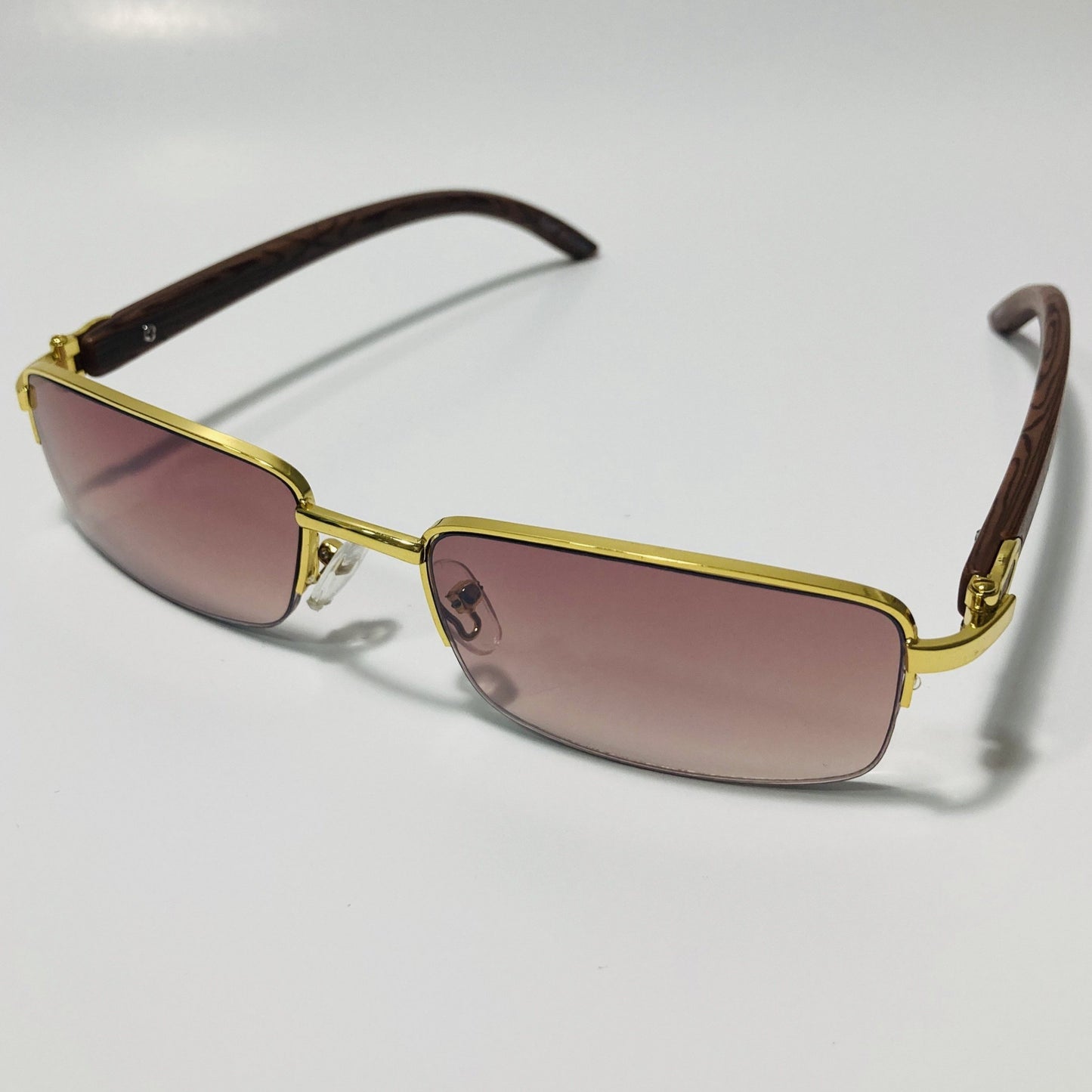 gold and brown Mens and womens metal square sunglasses half rim