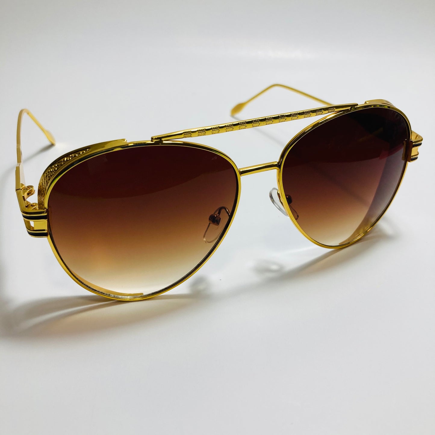 Mens and Womens metal aviator sunglasses gold with brown lenses