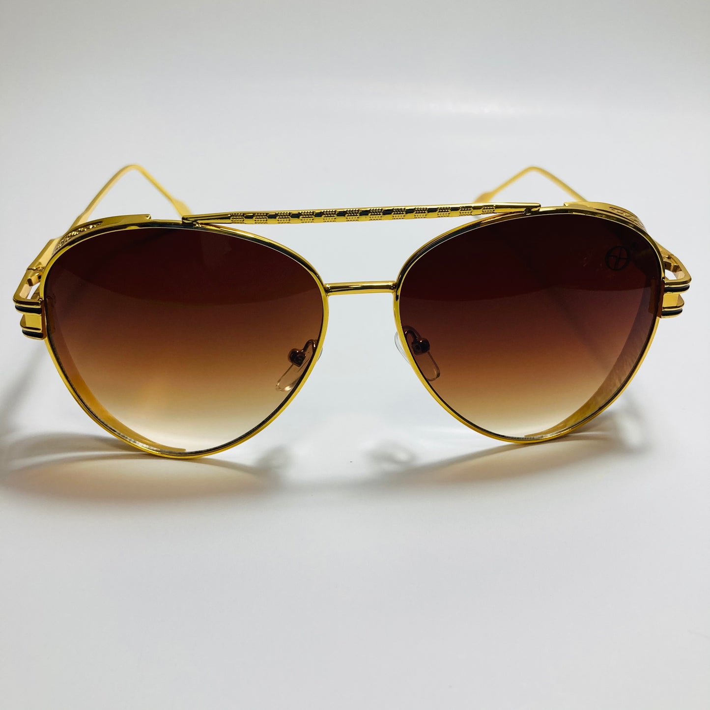 Mens and Womens metal aviator sunglasses gold with brown lenses