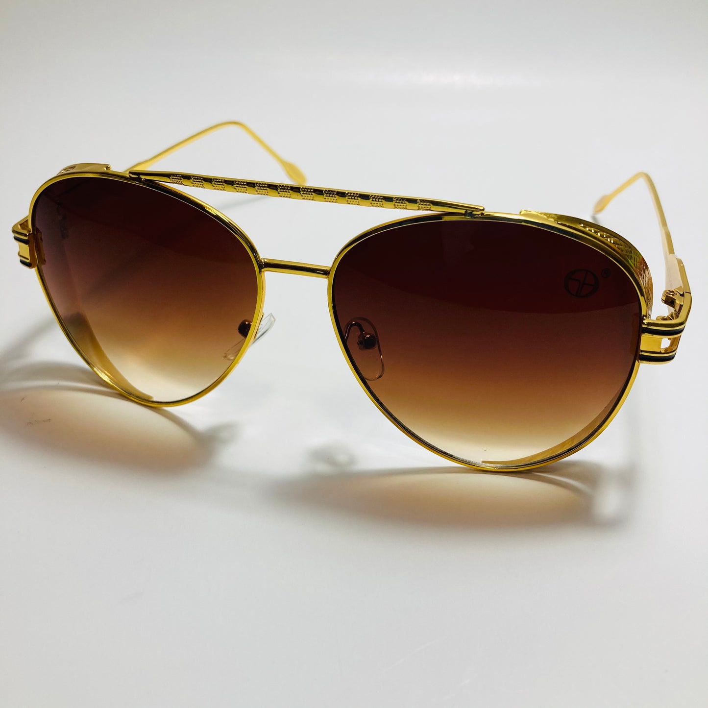 Mens and Womens metal aviator sunglasses gold with brown lenses