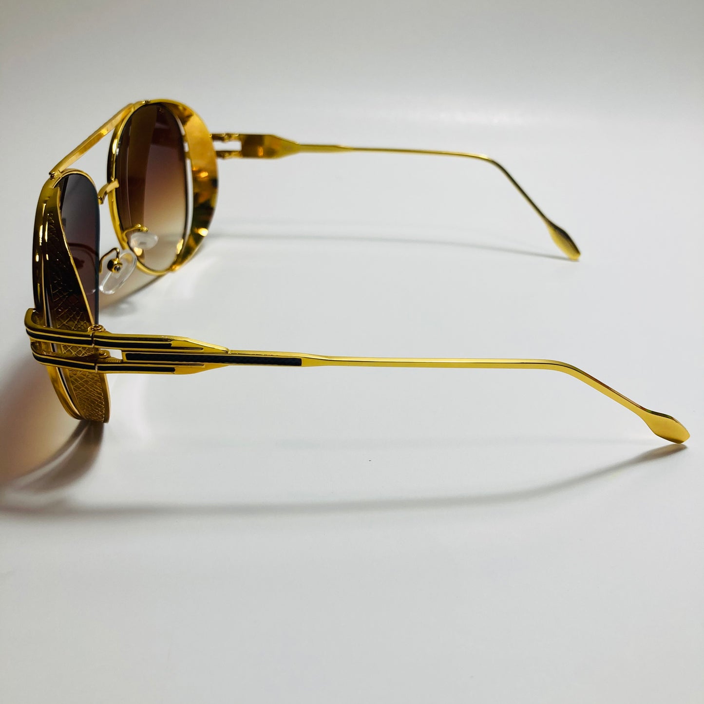 Mens and Womens metal aviator sunglasses gold with brown lenses