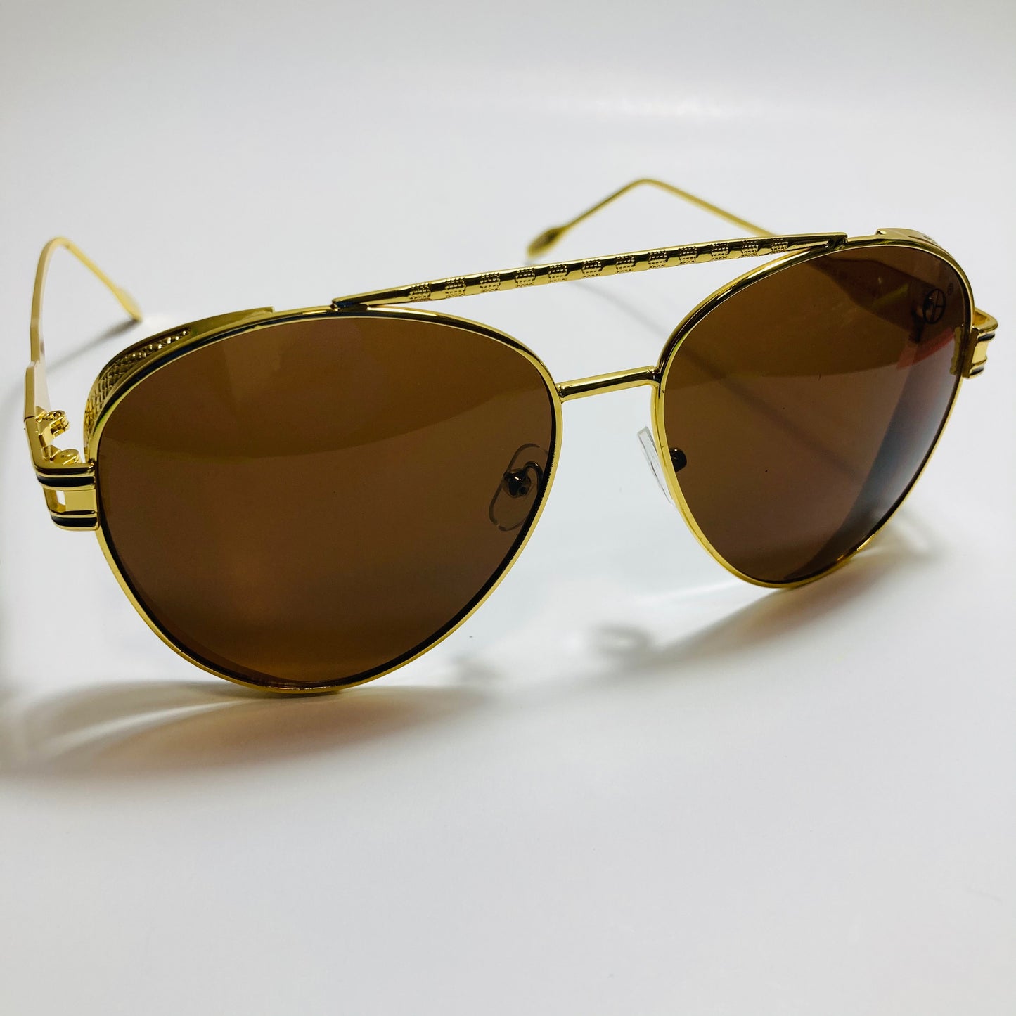 Mens and Womens metal aviator sunglasses gold with brown lenses